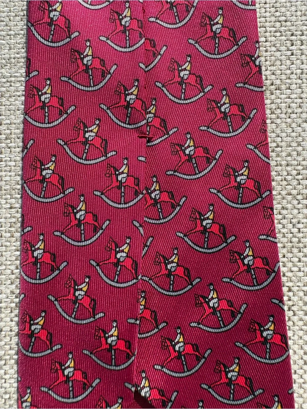 Hermès Paris Rocking Horse Rider Silk Tie Burgundy Pink France